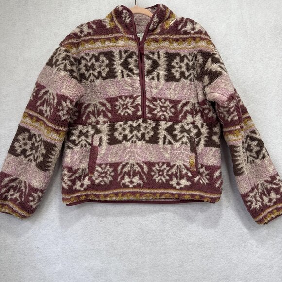 Sundance Pullover Womens Small Pink Brown Sherpa Fleece Half Zip Fair Isle - Picture 1 of 10